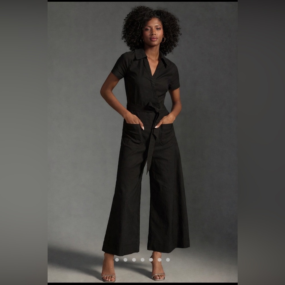 Anthropologie Maeve Colette Wrap Jumpsuit Magic Fabric Blend in Black 4